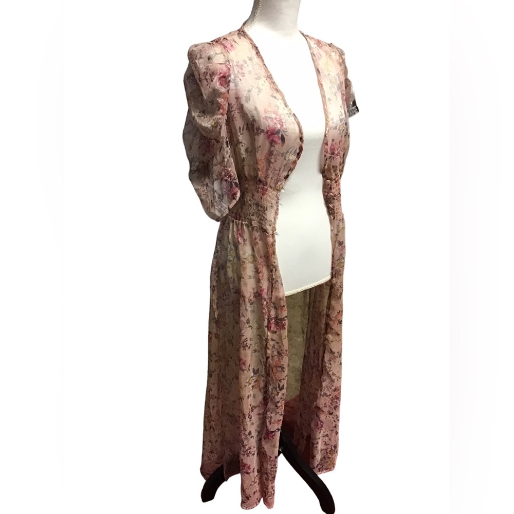 L.I.F.E kimono, Love Is For Eternity sheer floral maxi kimono,side slits, Medium